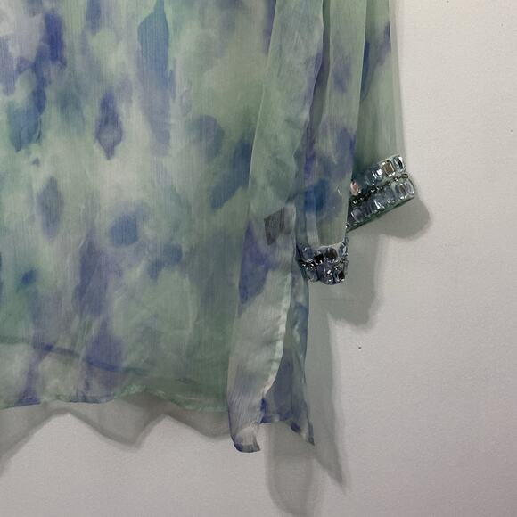 Adrienne Vittadini Sheer Tunic Top L Embellished Watercolor Swim Cover? NEW - Picture 2 of 10
